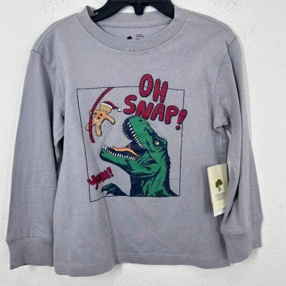 Tucker & Tate Boys NWT Grey Gingerbread Man Dinosaur "Oh, Snap!" Graphic Tee 5